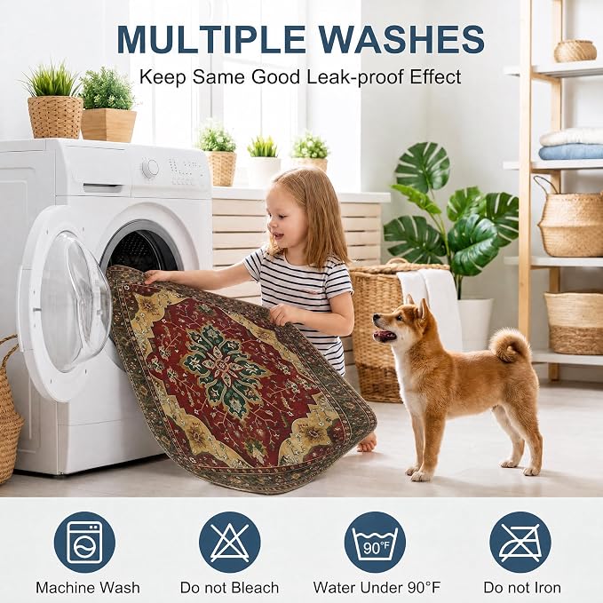 Washable Pee Pads for Dogs,Great Urine Absorbent Reusable Puppy Training Pads,Waterproof,Leak-Proof & Non-Slip Potty Pads for Whelping,Crate,Playpen,Bed.(Red Forest Floral,31"x36") - Image 5