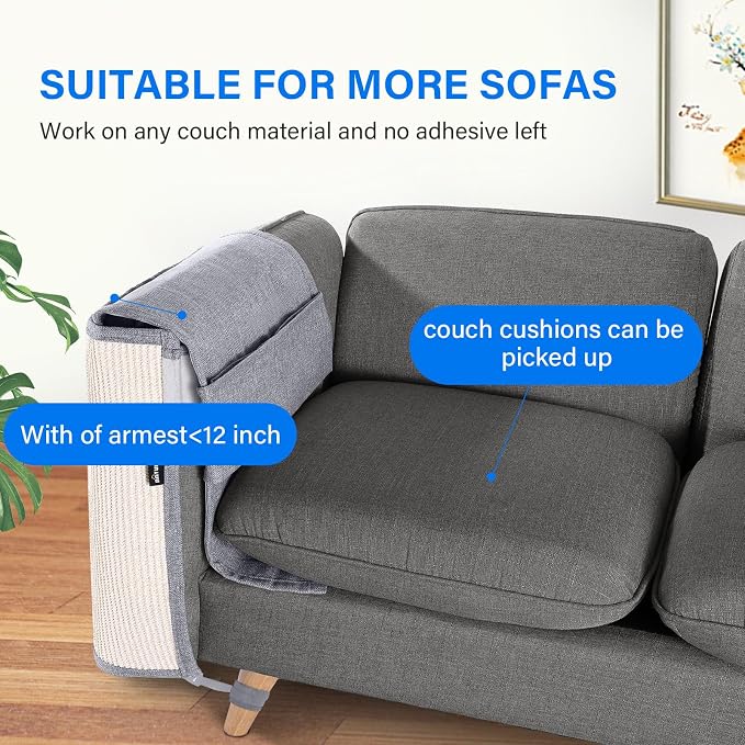NATUYA Furniture Protectors from Cats - Couch Protector from Cat Claws with Sisal Scratching Pad Anti Cat Scratch Furniture Couch Sofa Corner (Light Gray, Left) - Image 5