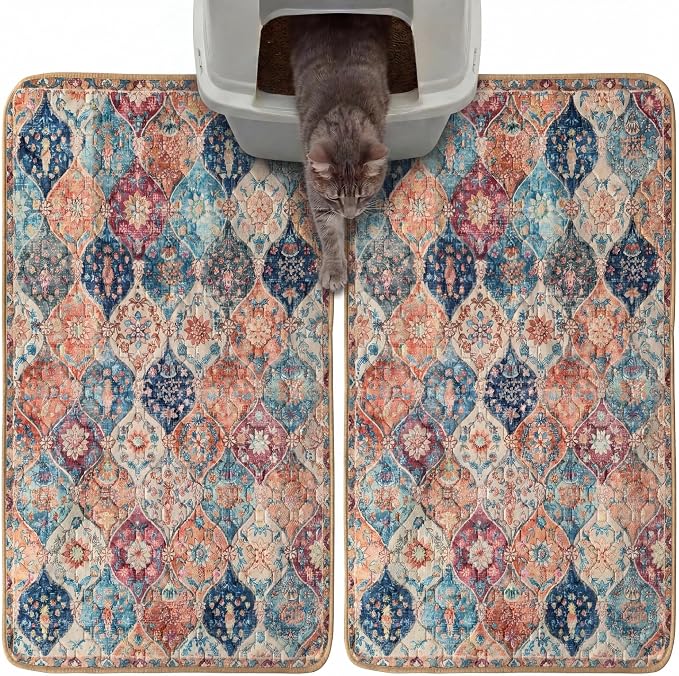 Hompet Cat Litter Mat 2 Pack, 19x30 Machine Washable Trapping Mats for Cats, Super Absorbent & Urine-Proof Cat Litter Box Mat for Floor, Waterproof & Non Slip Kitty Litter Rug by Hompet