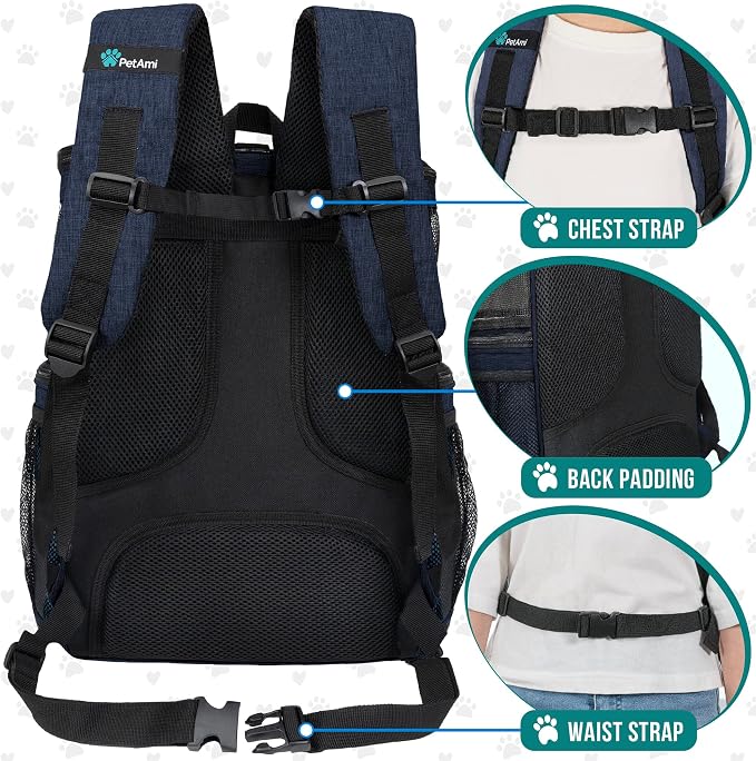 PetAmi Dog Backpack Carrier, Airline Approved 4-Way Entry Cat Backpack Carrier, Ventilated Mesh, Collapsible Pet Carrier for Small Puppy, Kitten, Hiking, Travel Car, Vet, up to 18 lbs, Navy Blue - Image 5