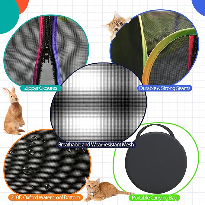 Outdoor Cat Enclosure, 2-in-1 Pop-up Portable Catio Playground | Foldable Cat Playpen with Tent & Tunnel, Breathable Mesh, Waterproof Bottom, Carry Bag, Outside and Indoor Use for Small Pets - Image 4