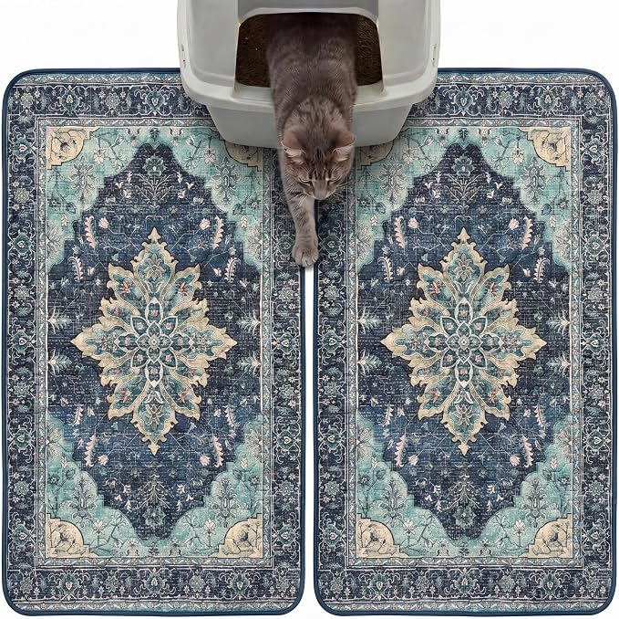 Hompet Cat Litter Mat 2 Pack, 18x28 Machine Washable Trapping Mats for Cats, Super Absorbent & Urine-Proof Cat Litter Box Mat for Floor, Waterproof & Non Slip Kitty Litter Rug by Hompet