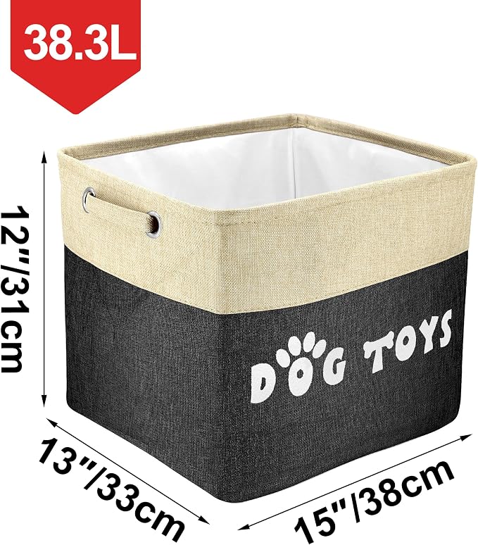 PET ARTIST Dog Toy Basket, Large Collapsible, Black, L:15"x13"x12" | Dog Toy Bin Box, Comfortable Handles, Large Pet Toy Storage Organizer, For Accessories, Toys, Coat & Clothing, Blanket Leash - Image 4