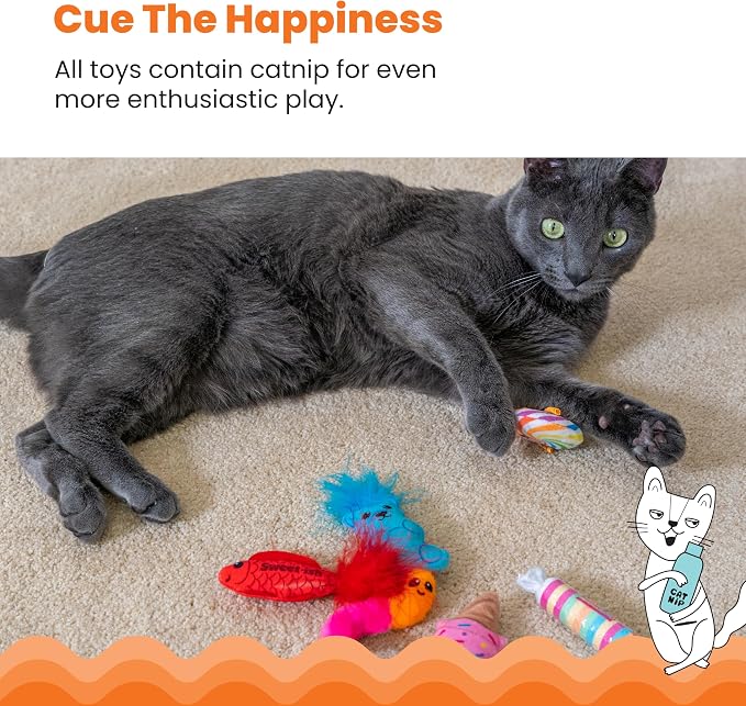 Catstages Kitty Sweet Treats, 6-Pack Catnip Plush Toys with Crinkle & Feathers, Multicolored - Image 4
