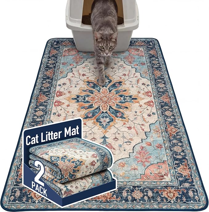 Hompet Cat Litter Mat 2 Pack, 36x60 Large Machine Washable Trapping Mats for Cats, Super Absorbent & Urine-Proof Cat Litter Box Mat for Floor, Waterproof & Non Slip Kitty Litter Rug by Hompet