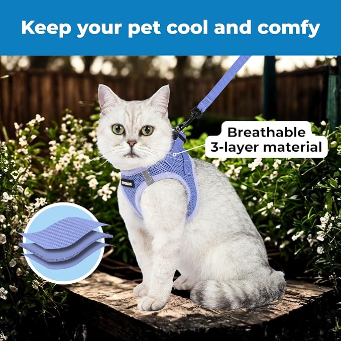 Voyager Step-in Air Cat Harness & Leash Set - Lavender, XS | 13.5 - 15" in Chest, Reflective Bands, All Weather Breathable Air Mesh, Cats Compatible, Fast Drying - Image 3