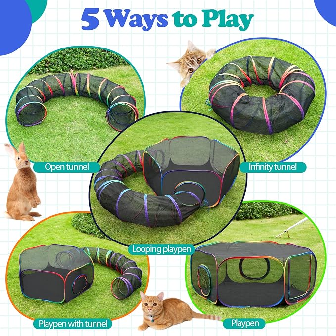 Outdoor Cat Enclosure, 2-in-1 Pop-up Portable Catio Playground | Foldable Cat Playpen with Tent & Tunnel, Breathable Mesh, Waterproof Bottom, Carry Bag, Outside and Indoor Use for Small Pets - Image 3