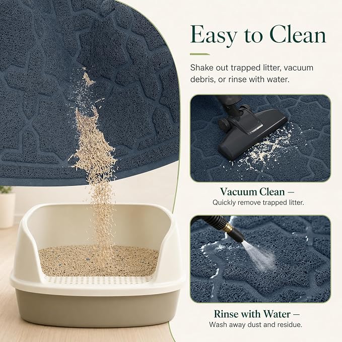 Yimobra Cat Litter Mat, Easy Clean Trapping PVC Mat with Waterproof Backing and Non Slip Bottom, Scatter Control Pad for Litter Box, 24"x20", Dark Blue - Image 5