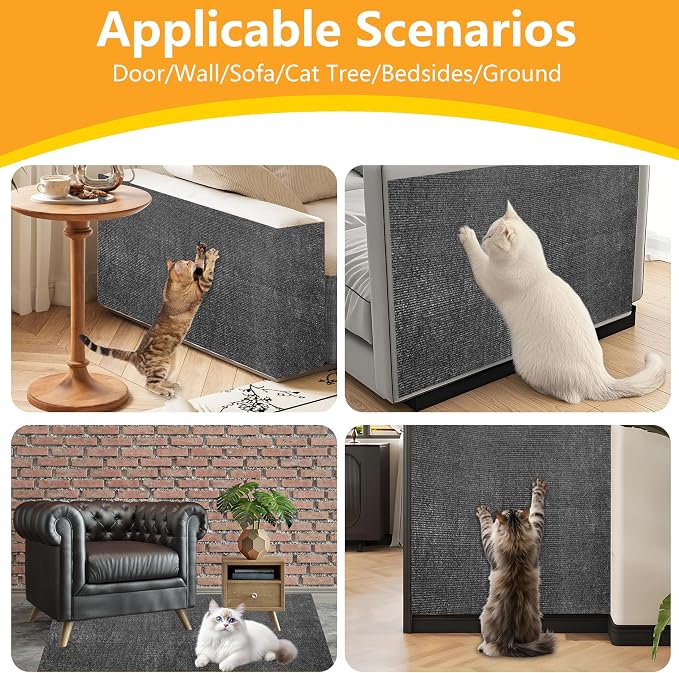 Cat Scratch Pad for Wall, Scratch Furniture Protector(78.7”×15.8”) | Cuttable and Adhesive Cat Scratching Mat, Fun Interactive Scratcher (Dark Gray) - Image 5