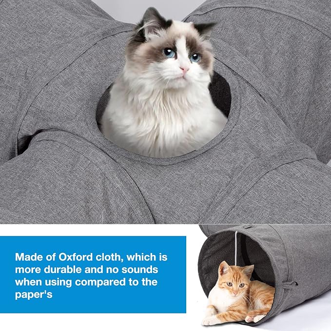 Ownpets S-Shape Cat Tunnel Toy 48"L x 10"D, for Cats, Puppies & Small Pets | Collapsible for storage, tear-resistant oxford fabric, connects to other tunnel, with peek hole, feather wand, indoor/outdoor - Image 3