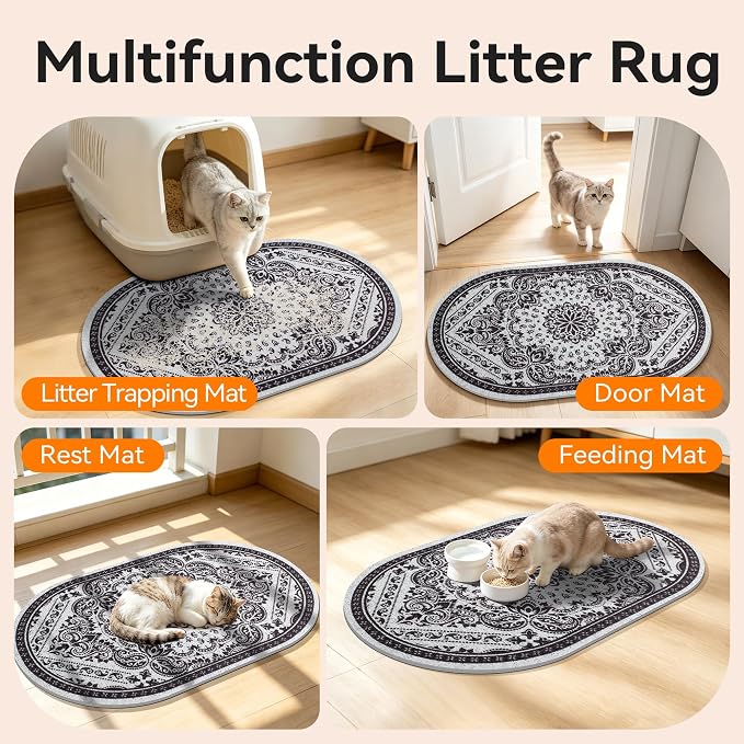 Cat Litter Mat, 33"x22" High Density PVC Litter Rug Trapping Mat, Non-Slip, Waterproof & Urine-Proof Kitty Litters Catcher Mats, Keep Floor Clean, Soft on Kitten Paws, Cat Essentials Black - Image 6