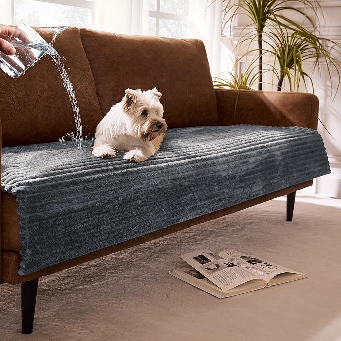 Dual Non-Slip Couch Cover for Dogs Waterproof, Fuzzy Soft Pet Couch Covers for Sofa 3 Cushion, Pet Friendly Soft Dog Bed Covers Sofa Cover Washable (Titanium Gray, 33" x 95" 1 Pack) by Meider