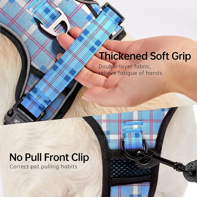 NESTROAD No Pull Dog Harness with Leash, Reflective No Choke Pet Vest Harness,Adjustable Soft Padded Dog Harness with Easy Control Handle for Large Dogs(Checkered Blue,Large) - Image 3