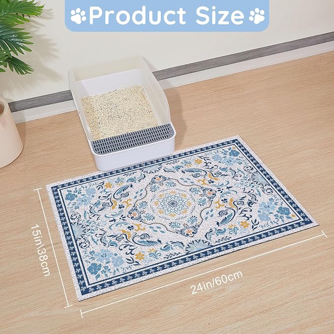 24"x15" Cat Litter Mat Waterproof Non-Slip Litter Trapping Pad | Soft Mesh Litter Box Mat With A Decorative Pattern Captures Scatter Effectively To Keep Floors Clean And Tidy - Image 8