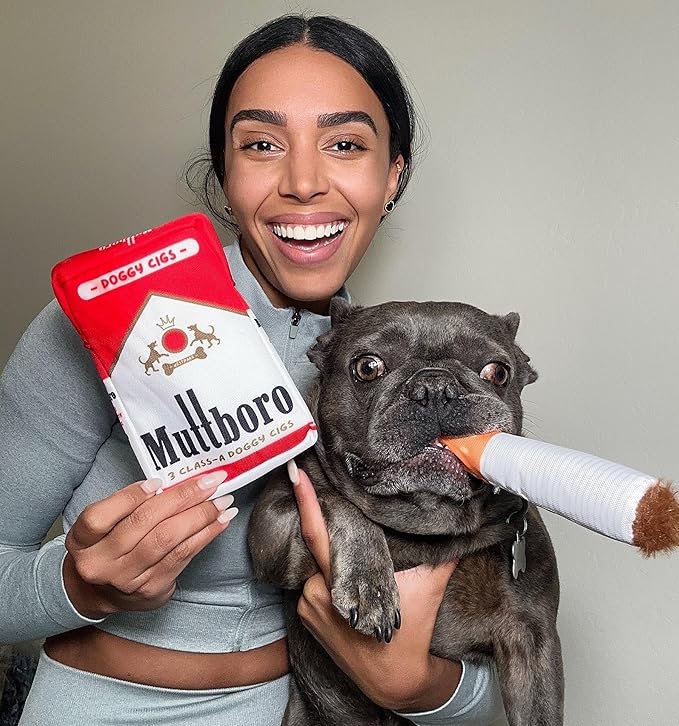 Nestpark Muttboro Doggy Cigs Funny Dog Toys - Parody Plush Squeaky Crinkle Interactive Dog Toy - Hide and Seek Treat Hiding Burrow Puzzle Toy for Stimulating Enrichment Activity - Image 2