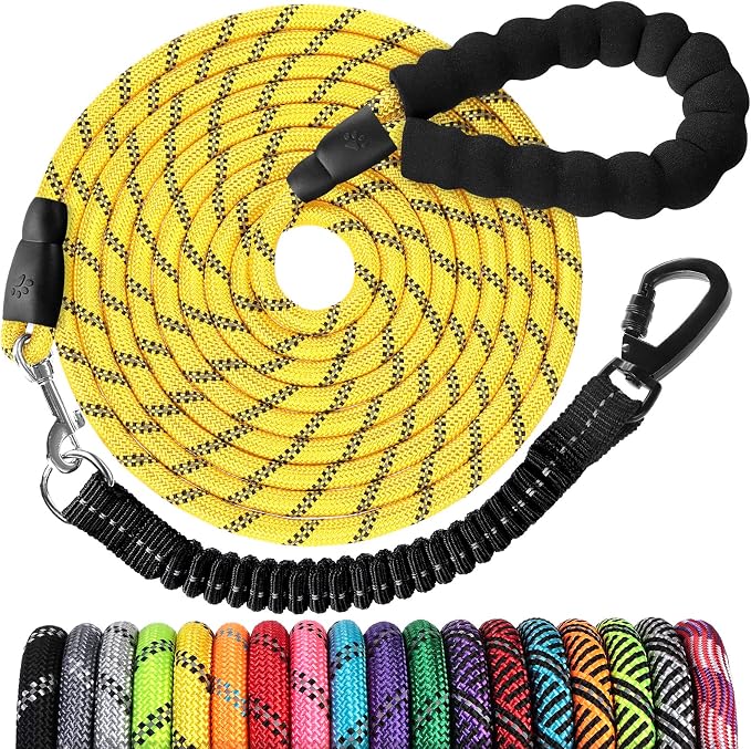 Long Dog Leash 15 FT: Heavy Duty Rope Leashes for Dogs Training with Swivel Lockable Hook Reflective Threads Bungee and Padded Handle - Dog Lead for Large Small Medium Dogs Outside Walking Hiking by jenico