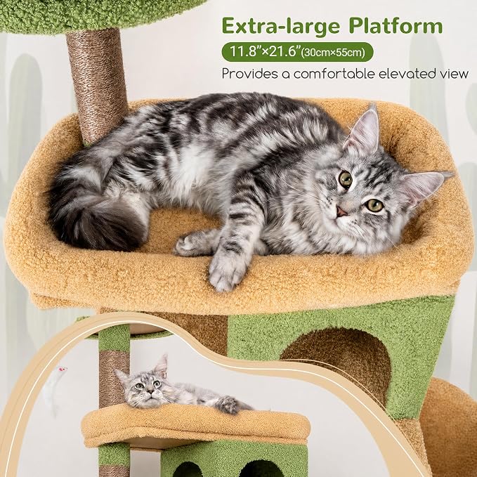 Globlazer Heavy Duty Cactus Cat Tree for Large Cats, Sturdy 72in Maine Coon Cat Tree for Large 20 lbs+ Cactus Cat Tower for Adult Biggest Cats with 6 Scratching Posts, Hammock, S72, Green - Image 2