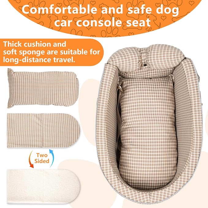 Center Console Dog Car Seat for Small Dogs, Removable Pet Seat with Cushion Board Safety Belt,Console Dog Car Seats for Small Puppy Up to 15 Lbs - Image 7