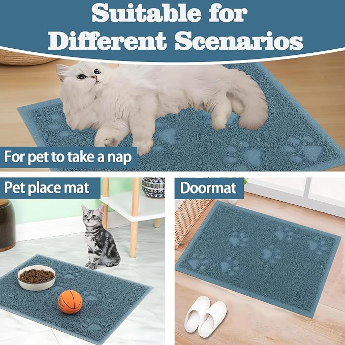 Darkyazi Cat Litter Box Mat for Floor Litter Trapping Mat Non-Slip Backing, Scatter Control, Easy Clean, Water Resistant, Soft on Paws (15.75" x 11.75",Silver Blue) - Image 7