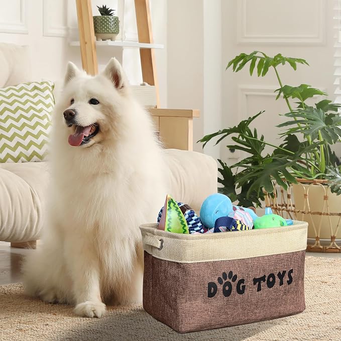 PET ARTIST Dog Toy Basket, Large Collapsible, Brown-1, M: 15"x11"x9" | Dog Toy Bin Box, Comfortable Handles, Large Pet Toy Storage Organizer, For Accessories, Toys, Coat & Clothing, Blanket Leash - Image 4
