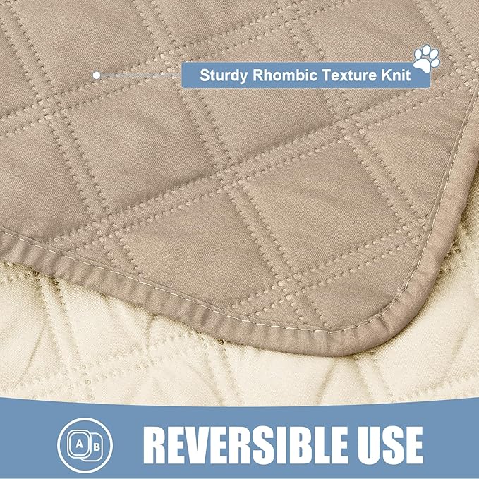 Smiry Waterproof Reversible Pet Couch Covers for Dogs | Pet Friendly, Soft Fabric, Washable Sofa Furniture Protector for Dogs Cat Kids, Checkered (30"x60", Taupe/Beige) - Image 4