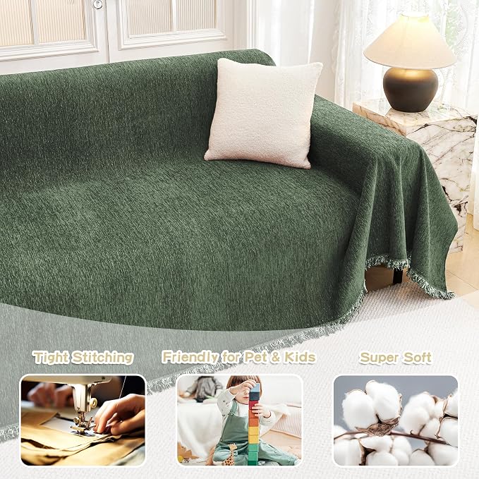 MYSKY HOME Couch Cover Sofa Covers Couch Covers for 3 Cushion Couch Sofa Pet Friendly, L Shaped Couch Cover Sectional Couch Covers Non Slip Dogs Furniture Protector for Kid, Dog, 91"x134", Moss Green - Image 3