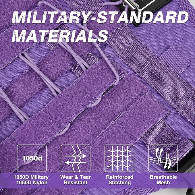 No Pull Tactical Dog Harness for Large Dogs, Service Dog Vest, L, Purple | Tactical Dog Vest Harness and Leash Set, Adjustable Military Service Dog Harness with Handle for Medium Large Dogs - Image 2