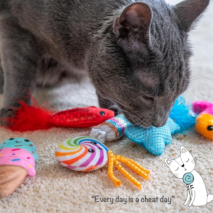 Catstages Kitty Sweet Treats, 6-Pack Catnip Plush Toys with Crinkle & Feathers, Multicolored - Image 6