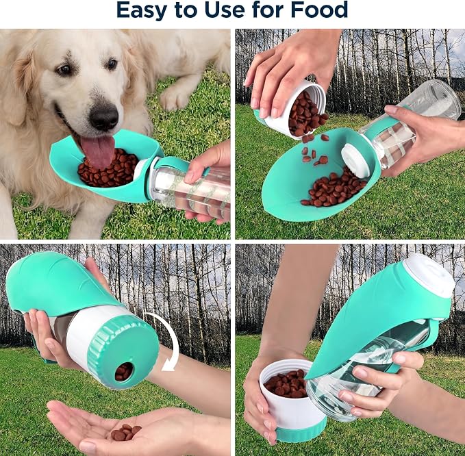 Uppetly Dog Water Bottle, Pet Water Bottle with Food Container and Drinking Feeder, Leak Proof, BPA-Free, Portable Foldable Puppy Water Cup Dispenser for Outdoor Walking, Travel, Large Light Blue - Image 5