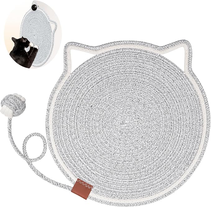 Cat Scratcher Mat, Natural Cotton Rope Cat Scratch Pad, 15.7'' Round Horizontal Floor Cat Scratching Pads for Indoor Cats, Cat Furniture Protector for Wall, Couch, Carpets, Sofas by LetalongPetSupplies