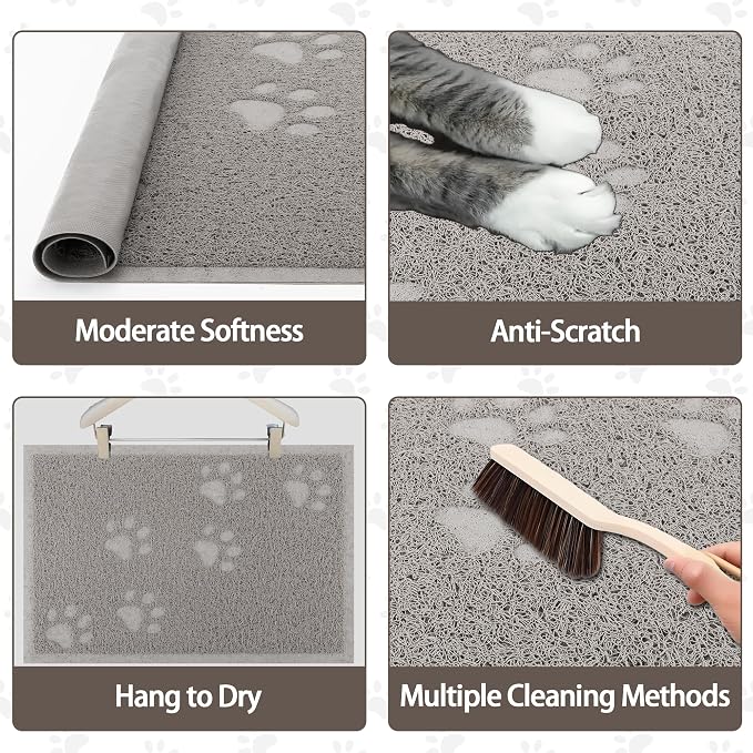 Darkyazi Cat Litter Box Mat for Floor Litter Trapping Mat Non-Slip Backing, Scatter Control, Easy Clean, Water Resistant, Soft on Paws (15.75" x 11.75",Gray Sand) - Image 4