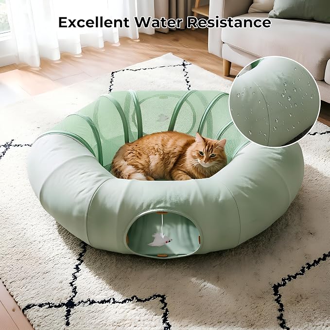 COZIWOW Cat Tunnel Bed for Indoor Cats, 2-in-1 with Splicing | Design & Dual Material Cushion, Adjustable & Foldable Shape, Cat Donut Tunnel with Washable Cushion for Kitten/Bunnies - Image 4