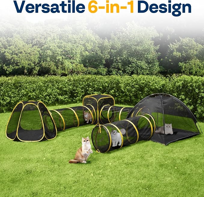 VIVOHOME 6-in-1 Outdoor Cat Enclosure with Playhouse, 2 Tents & 3 Tunnels | Portable Cat Playground with Leash and Mint Ball, Cat Tunnels with Tent Cube for Kitty Small Animals Camping Indoor Outdoor - Image 2