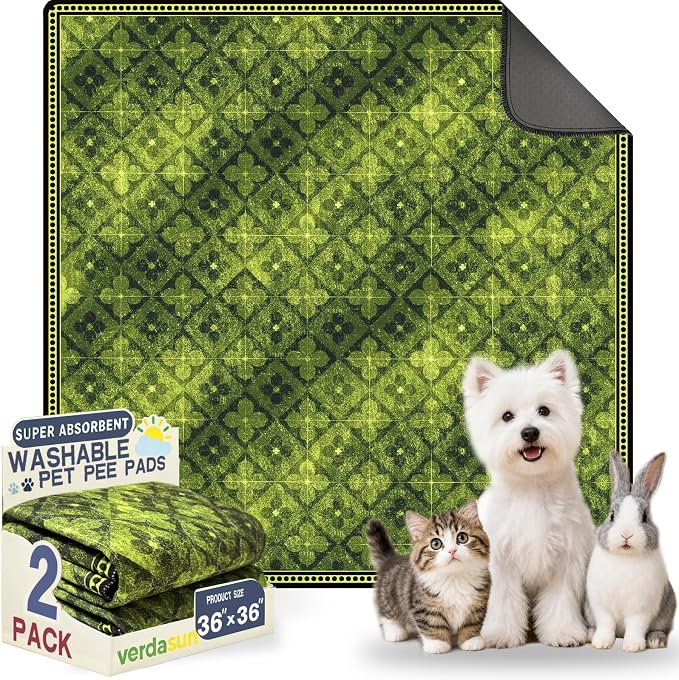 Washable Pee Pads for Dogs, Reusable Puppy Potty Training Pads, Ultra-Absorbent Thick Waterproof Leak-Proof Non-Slip Pads & Mat for Crate, Playpen, Floor, Whelping & Housebreaking , 2 Pack 36"x36" by Verdasun