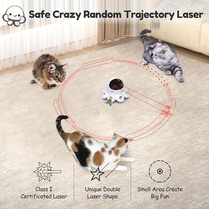 ORSDA Cat Laser Toy, 2-in-1 Interactive Automatic Motion Activated Moving 8 Holes Whack A Mole Feather, USB Rechargeable Electronic Smart Sensor Kitten Toys for Indoor Exercise - Image 3