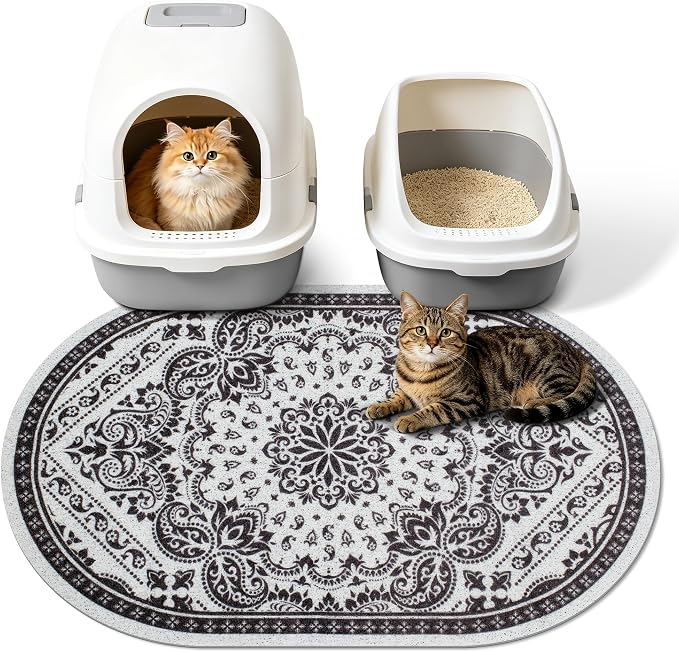 Cat Litter Mat, 33"x22" High Density PVC Litter Rug Trapping Mat, Non-Slip, Waterproof & Urine-Proof Kitty Litters Catcher Mats, Keep Floor Clean, Soft on Kitten Paws, Cat Essentials Black by Yigerlee