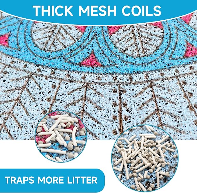 Cat Litter Mat, 24" x 16" Litter Box mat, Traps 100% Litter, Non-Slip Kitty Litter Trapping mats, Small Cute Litter mat, Easy Clean for Scatter Control, Bohe cat Food mat, Urine Waterproof - Image 2