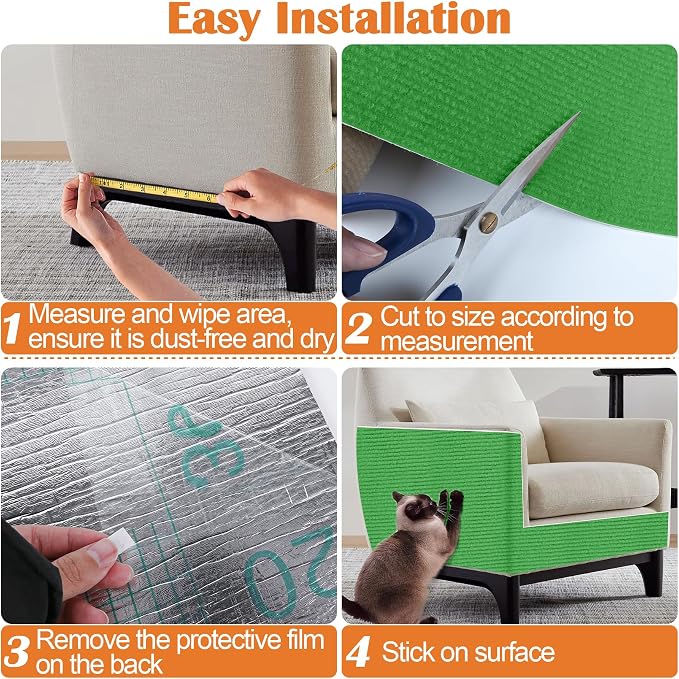 Cat Scratch Furniture Protector - 100" x 17" Trimmable Self-Adhesive Cats Claws Scratch Pads, DIY Cat Climbing Couch Protector for Scratch Post Cat Tree Replacement Indoor (Green) - Image 5