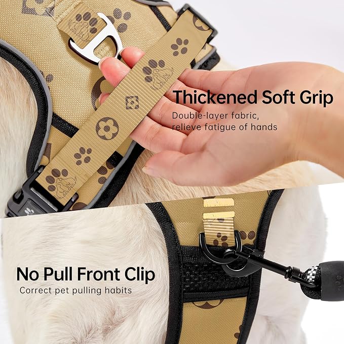 NESTROAD No Pull Dog Harness,Adjustable Oxford Dog Vest Harness with Leash,Reflective No-Choke Pet Harness with Easy Control Soft Handle for Large Dogs(Large,Light Brown) - Image 3