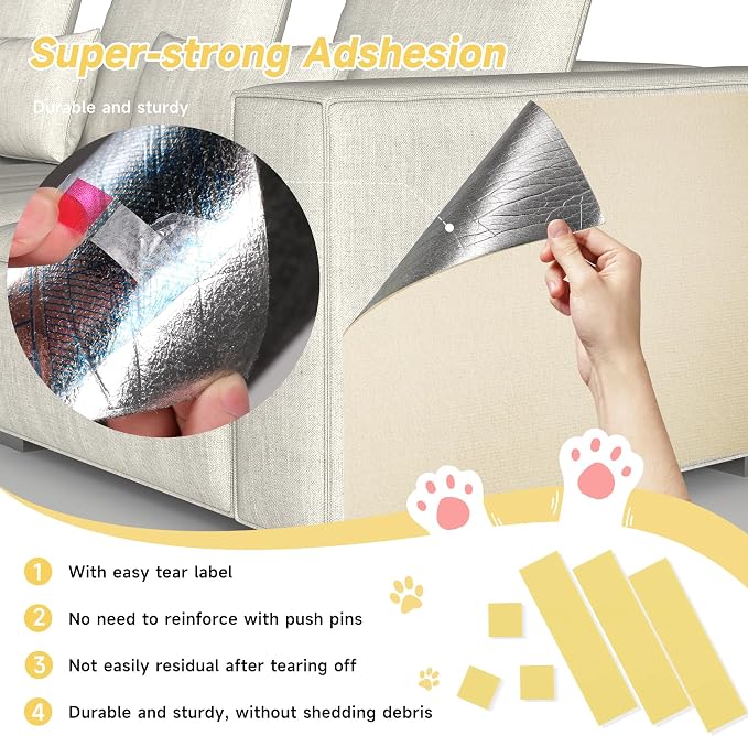 Cat Scratch Furniture Protector, 39.3''x15.8'' Trimmable DIY Self-Adhesive, Durable Corner Scratcher Couch Protectors from Cat Claws for Sofa, Tree Shelves & Scratching Posts (Khaki) - Image 3