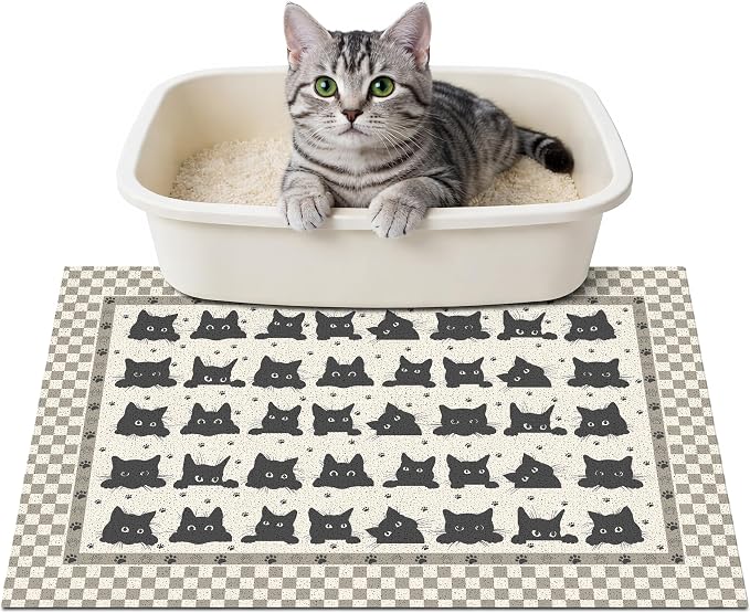 Cat Litter Mat 24"x15" for Litter Box, Non-Slip Washable Floor Mat with Litter Trapping Design, Scatter Control for Cats and Kittens, Black Beige by Unknown