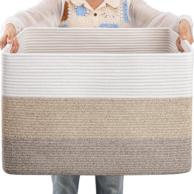 OIAHOMY Blanket Basket Laundry Basket Dog Toy Basket 108L Gradient Brown | Large Storage Basket,Baby Basket,Toy Storage,Woven Rope Basket for Blankets,Blanket Storage for Living Room by MasterofSpaceOptimization