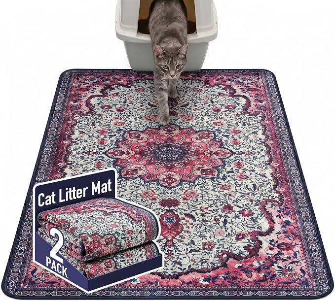 Hompet Cat Litter Mat 2 Pack, 48x72 Large Machine Washable Trapping Mats for Cats, Super Absorbent & Urine-Proof Cat Litter Box Mat for Floor, Waterproof & Non Slip Kitty Litter Rug by Hompet