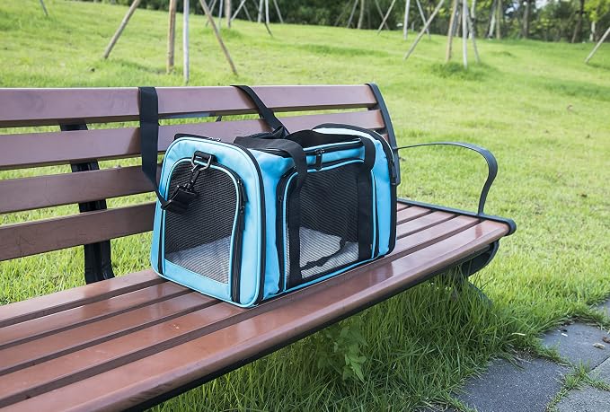 Soft Sided Carrier for Small Medium Cats Dogs,TSA Airline Approved Collapsible Travel Pet Carrier Medium Blue - Image 9