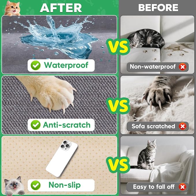 Loiion Cat Scratch Proof Furniture Protector Waterproof Sofa Cover 150"x71" | Pet-Friendly Couch Protector, Anti-Scratch & Anti-Slip Sofa Cover For Cats Dogs Kids, Machine Washable - Image 5