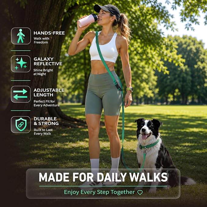 Hands Free Dog Leash,Galaxy Reflective, Crossbody Dog Leash, Green | Galaxy Reflective • Outdoor Ready • Emergency Control Handle • Multi-Way Wear - Image 7