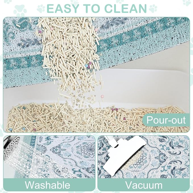 33"x22" Cat Litter Mat Waterproof Non-Slip Litter Trapping Pad | Soft Mesh Litter Box Mat With A Decorative Pattern Captures Scatter Effectively To Keep Floors Clean And Tidy - Image 6