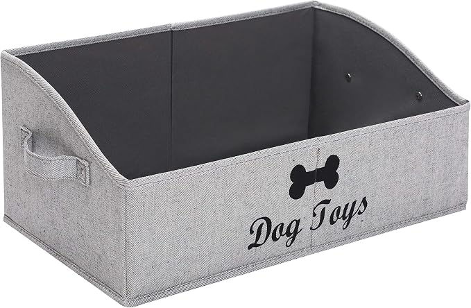 Morezi Linen-cotton blend dog toy basket and dog toy box, dog toy basket storage - Perfect for organizing pet toys, blankets, leashes, chew toys - Grey Stripe - Dog by Morezi