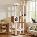 Hey-brother Wooden Cat Tree Tower with Hammock for Indoor Cats, MPJ120SR | 66.14 Inches Modern Scratching Post with Large Condo, Plush Top Platform, Cozy Basket, Bed, Hanging Toys, Rustic Brown by Hey-brother