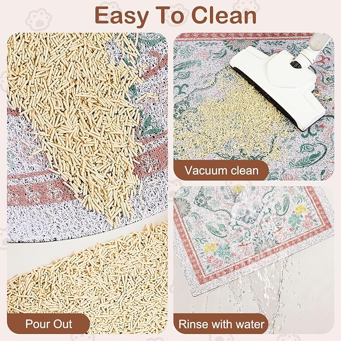 Glittme Cat Litter Mat, 24"x15" Non-Slip Washable Trapping Mat for Cats | Litter Trapping Mat With Thick PVC Coil To Catch Scatter, Soft On Paws And Waterproof Bottom To Protect Floors - Image 3